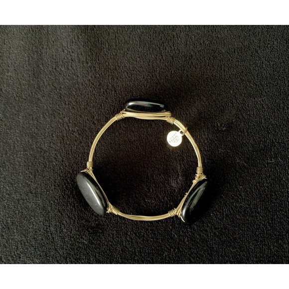 Bourbon And Boweties Large Black Goldtone Wire Wrap Bangle Bracelet 7.5" - Picture 5 of 9